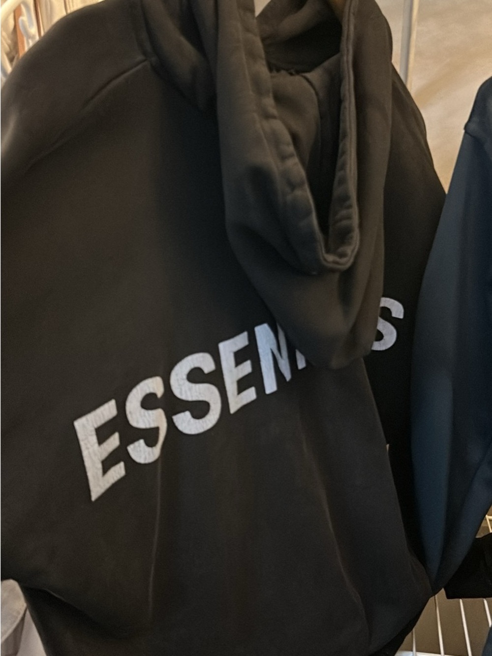 Essentials Black Hoodie with White ESSENTIALS Chest Logo